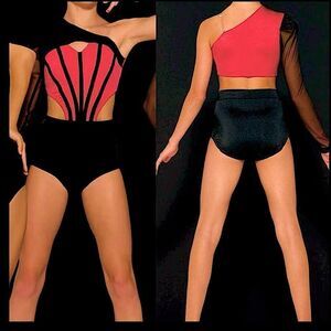 Kelle dance costume black red leotard skirt 2 piece CHASING STARS 5341 MA adult